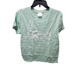 Womens Love Paw Print Graphic T Shirt Light Green‎ Size L Cotton